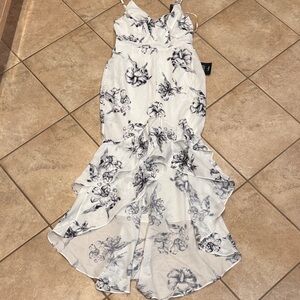 Lulu's White and Black Floral High Low Dress